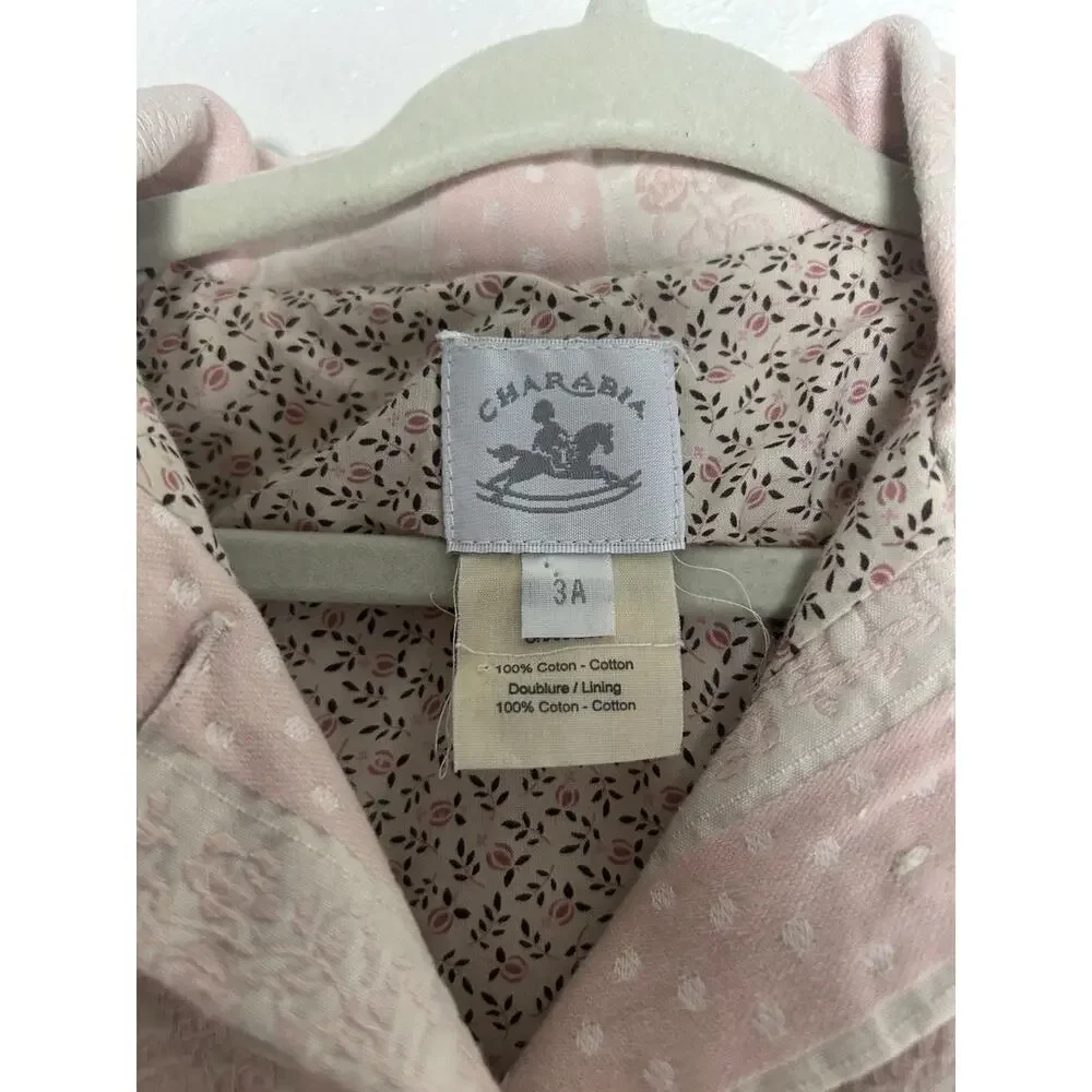 Vintage Charabia Paris Pink Cream Striped Cotton Long Sleeve Peacoat Size 3
